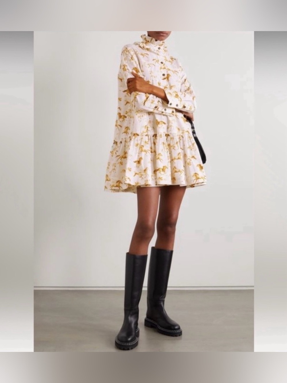 Ganni Cream Dress with Gold Horse Print